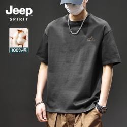 JEEP SPIRIT 吉普纯棉男士短袖t恤夏季山系复古休闲男款半袖220G重磅宽松体恤