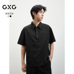 GXG 条纹短袖衬衫 黑色 185/XXL