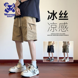 Wassup Sohot 短裤男夏季冰丝凉感工装裤男潮流休闲五分裤 卡其色 XL