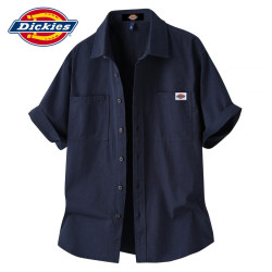 Dickies 纯棉短袖衬衫男士夏季新款工作宽松休闲半截外套穿搭白上衣服正装 宝蓝色  薄款 2XL