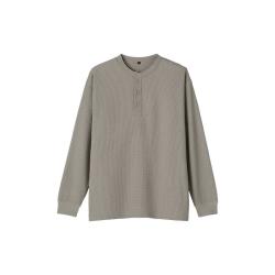 無印良品 MUJI 防紫外线华夫格亨利领长袖T恤 浅银灰色 S