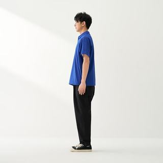 MUJI 男式珠地网眼短袖开领衬衫 AB1QRA6S 蓝色 L