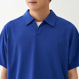 MUJI 男式珠地网眼短袖开领衬衫 AB1QRA6S 蓝色 L