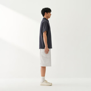MUJI 男式珠地网眼短袖开领衬衫 炭灰色 S(165/84A)