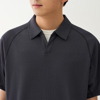 MUJI 男式珠地网眼短袖开领衬衫 炭灰色 S(165/84A)