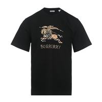 BURBERRY 26ss新款骑士徽标印花男士棉质休闲圆领短袖T恤 黑色 M