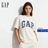 Gap 男女装早秋纯棉logo印花宽松短袖T恤复古上衣866089 白色 3XL (185/108