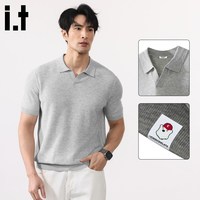:CHOCOOLATE it天丝亚麻针织海鸥领POLO衫男士夏季老钱风短袖T恤 灰色    2XL