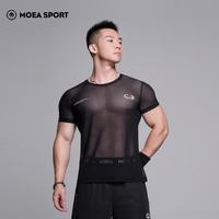 墨立方 MOEA 墨立方 男子高弹健身上衣 训练柔软运动性感透明短袖T恤
