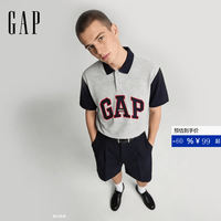 Gap 男装早秋珠地网眼撞色logo宽松短袖POLO衫上衣868215 浅灰色 2XL (185/