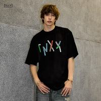 INXX 沈月同款潮牌短袖男夏季新款折纸便签印花T恤女宽松休闲半袖上衣 黑色 XL