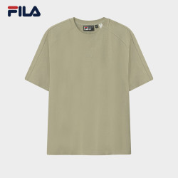 FILA 官方男士短袖T恤2026夏季款休闲舒适套头针织上衣 烟雨卡其-LK S 165/88A/S