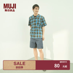 無印良品 MUJI 男式 马德拉斯格纹 开领短袖衬衫男士衬衣外套男装纯棉25年夏季 棕色格纹 M (170/92