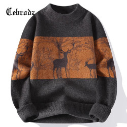 Cebrodz 法国 毛衣男秋冬季加绒加厚内搭打底衫高中学生保暖上衣服外套男 咖啡色 XL