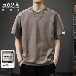 马克华菲 短袖t恤男夏季潮流拼接百搭上衣男高端重磅纯棉短袖男 咖啡色