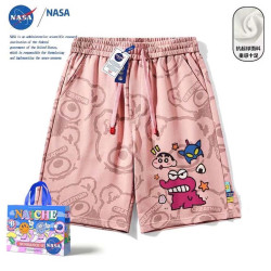 NBHD NASA 联名美式蜡笔小新短裤男女夏季潮流时尚百搭宽松直筒裤五分裤 粉红色 满印短裤（小恐龙