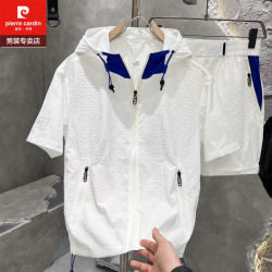 皮尔·卡丹 皮尔卡丹（pierre cardin）潮牌休闲速干宽松衣服男装夏季新款时尚连帽短袖t恤男士运动套装