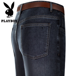 PLAYBOY 夏季薄款深色牛仔裤男士弹力直筒裤宽松男裤子休闲大码长裤男装