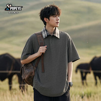 大力水手 假两件老钱风短袖t恤男士夏季薄款宽松半袖polo衫衣服DX08深灰M