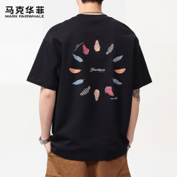 马克华菲 短袖T恤男夏季重磅纯棉时尚短袖男潮牌印花体恤男装 黑色 XL