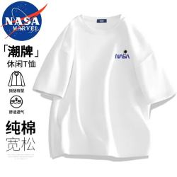 NASA MARVEL 短袖t恤男户外休闲半袖夏季圆领纯棉潮流宽松情侣款 白色 L