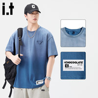 :CHOCOOLATE it美式渐变纯棉短袖t恤男士夏季新款复古百搭款 灰蓝色 2XL