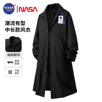 NASA GISS 官方潮牌中长款风衣男女同款休闲宽松青年垂感百搭外套 黑色 2XL