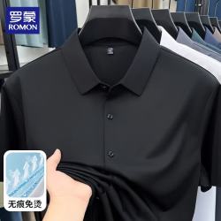 罗蒙 短袖衬衫男夏季新款商务休闲微弹通勤免烫半袖工装打底衬衣 黑