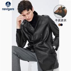 navigare 小帆船男士皮衣头层牛皮风衣外套1336543502