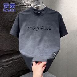 罗蒙 短袖t恤男士夏季设计感冰丝轻奢扎染体恤半袖上衣服
