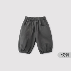 巴厘小猪 男童工装裤夏季七分裤洋气酷帅儿童短裤薄款宝宝纯棉休闲女童裤子 深灰 90