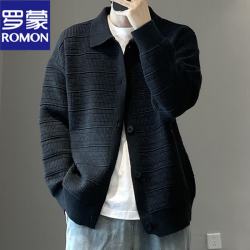 罗蒙 轻熟风韩系黑色翻领针织开衫外套男秋季穿搭高级感休闲毛线衣男装 黑色 XL