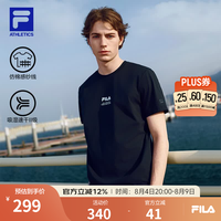 FILA 官方男装针织短袖衫2026夏健身运动防晒吸湿速干T恤耐穿上衣 深黑-BK XL 180