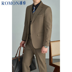 罗蒙 西服套装轻商务职业正装意式西装男茶灰色 L