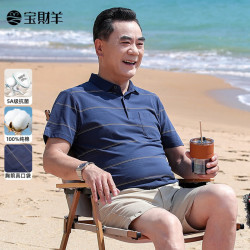 宝财羊 100%纯棉抗菌t恤男短袖爸爸夏装polo衫中老年人上衣服父亲节礼物