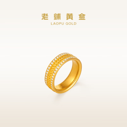 老铺黄金 古法手工足金指环 · 大麦2号钻戒 14号金重约9.39g