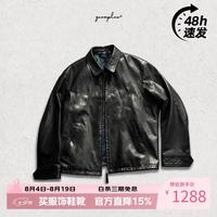·G哥男装/马术小羊皮 春季老钱风男士休闲短款真皮皮衣外套夹克 深做旧色 S