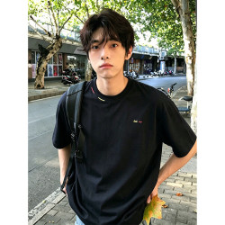 灿图 cleanfit索罗娜刺绣短袖t恤男夏季美式正肩半袖重磅高级感上衣服 黑色 2XL