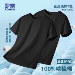 罗蒙 纯棉短袖t恤男士夏季圆领休闲纯色打底衫体恤24190TZ