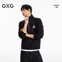 GXG 男装微廓立领半开襟卫衣背后刺绣空气层卫衣 黑色 175/L