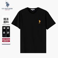 U.S. POLO ASSN. t恤男士短袖夏季休闲透气宽松半袖男高端抗皱打底衫上衣男装 黑色