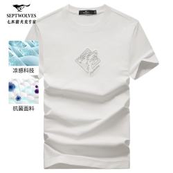 七匹狼 短袖t恤男士款夏季7A抗菌体恤衫圆领刺绣上衣时尚青年衣服