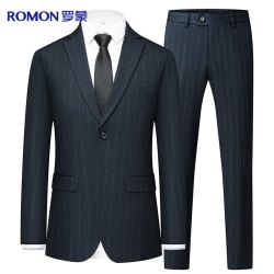 罗蒙 西服套装男士四季款修身职业正装弹力西装商务工装结婚礼服男装