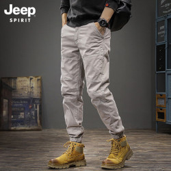 JEEP SPIRIT 美式工装裤男秋季户外运动裤子男士休闲束脚长裤 浅灰色 38