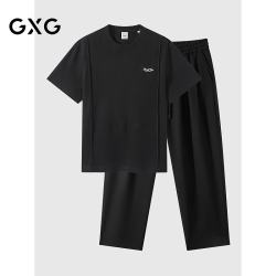 GXG 男装 25年夏季新品华夫格凉感肌理T恤短袖宽松西装裤通勤套装 单上装黑色 L
