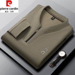 皮尔·卡丹 皮尔卡丹（pierre cardin）男士纯棉长袖T恤春秋季新款卫衣半拉链立领中年商务打底衫上衣