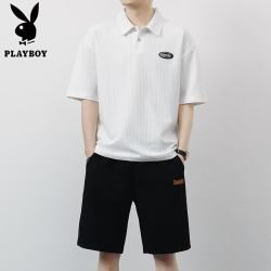 PLAYBOY 运动套装男士夏季潮流翻领短袖Polo衫套装休闲短裤搭配两件套男装