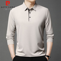 皮尔·卡丹 皮尔卡丹（pierre cardin）长袖t恤男中青年上衣商务休闲翻领纯色polo打底衫男装 米杏 XL