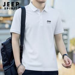 JEEP SPIRIT 短袖t恤男速干polo衫男夏季冰丝透气休闲运动翻领上衣 白色XL