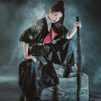 重回汉唐 麒麟唐制圆领袍 黑色 S码 汉服